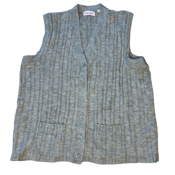 Vintage Men’s Sweater Vest Gray Cable Knit Button Down Size XL - Picture 1 of 5